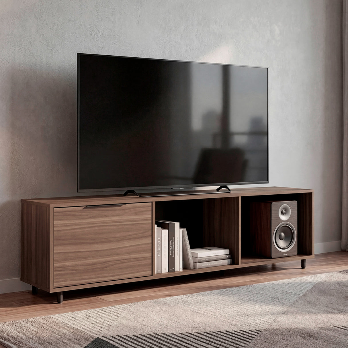 Rack de TV Dorne Avellana 162x41.1cm para TV Hasta 65" Pulgadas con Tres Compartimientos