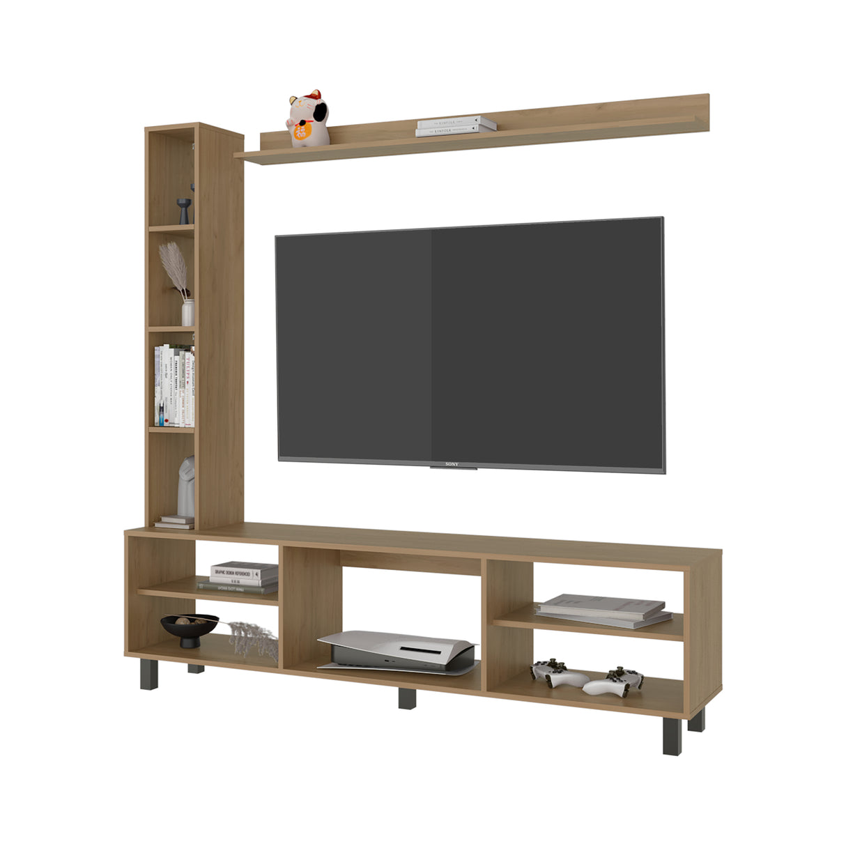 Centro de Entretenimiento Scio Fresno Europeo 170x169.1cm para TV Hasta 65" Pulgadas con Nueve Compartimientos