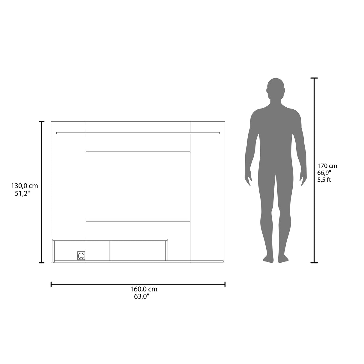 Panel de TV Munt Wengue y Fresno Europeo 160x130cm para TV Hasta 70" Pulgadas con Dos Compartimientos