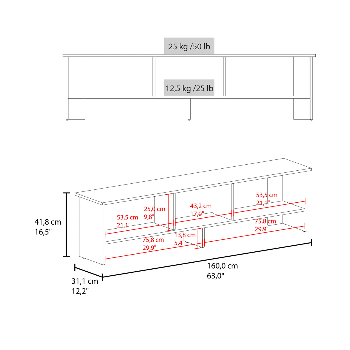 Rack de TV Belga Blanco y Fresno Europeo 160x41.8cm para TV Hasta 65" Pulgadas con Tres Compartimientos