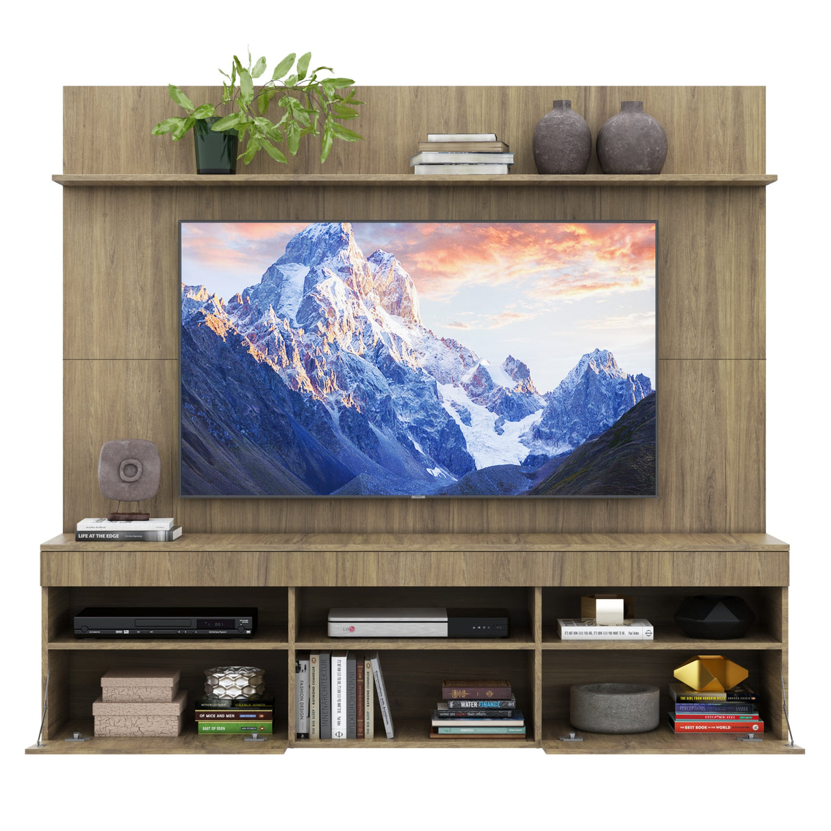 Rack con Panel Madrid Castaño 175x164cm para TV Hasta 55" Pulgadas con Cinco Compartimientos
