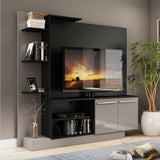 Centro de Entretenimiento Colon Negro 165x164cm para TV Hasta 50" Pulgadas con Tres Compartimientos