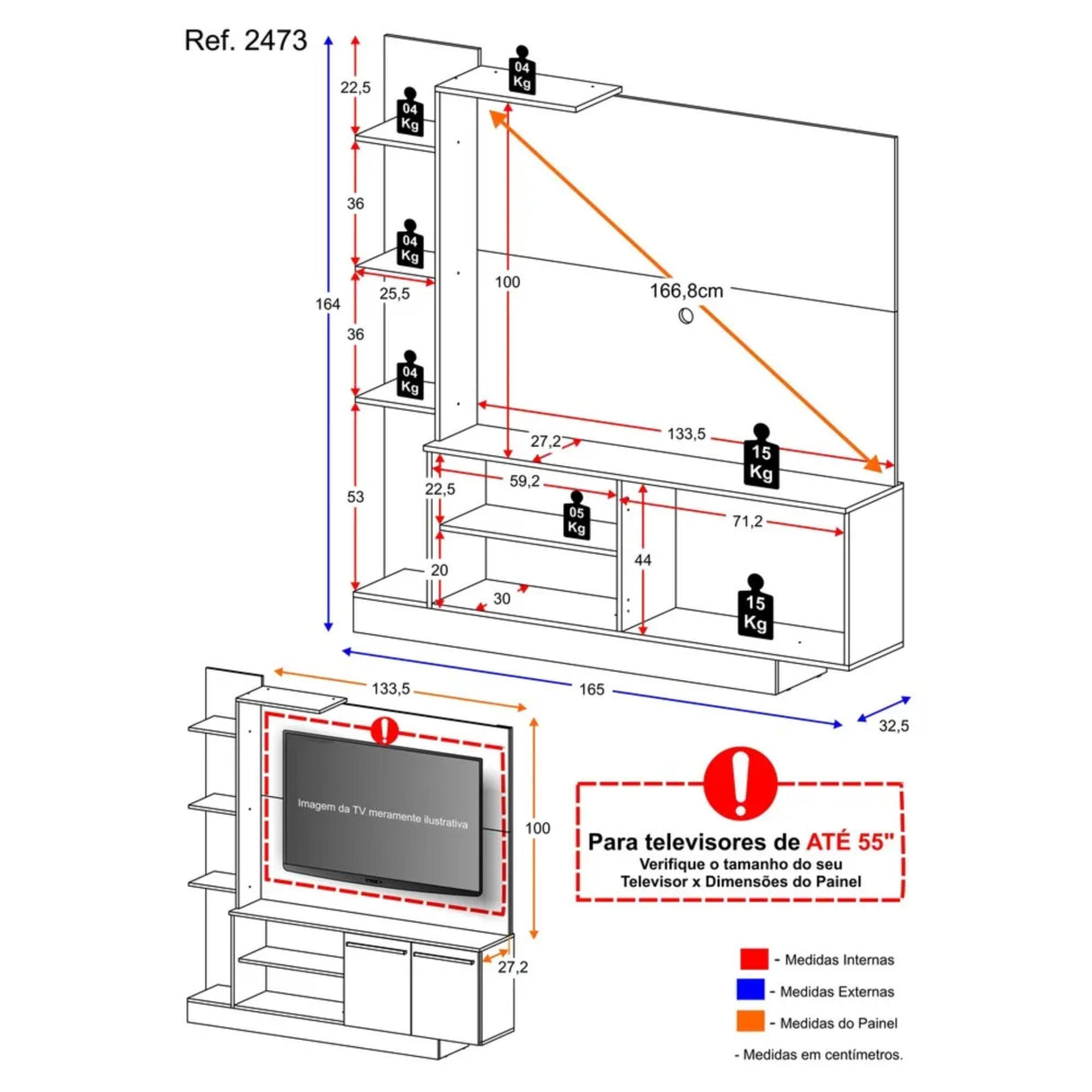 Centro de Entretenimiento Colon Negro 165x164cm para TV Hasta 50" Pulgadas con Tres Compartimientos