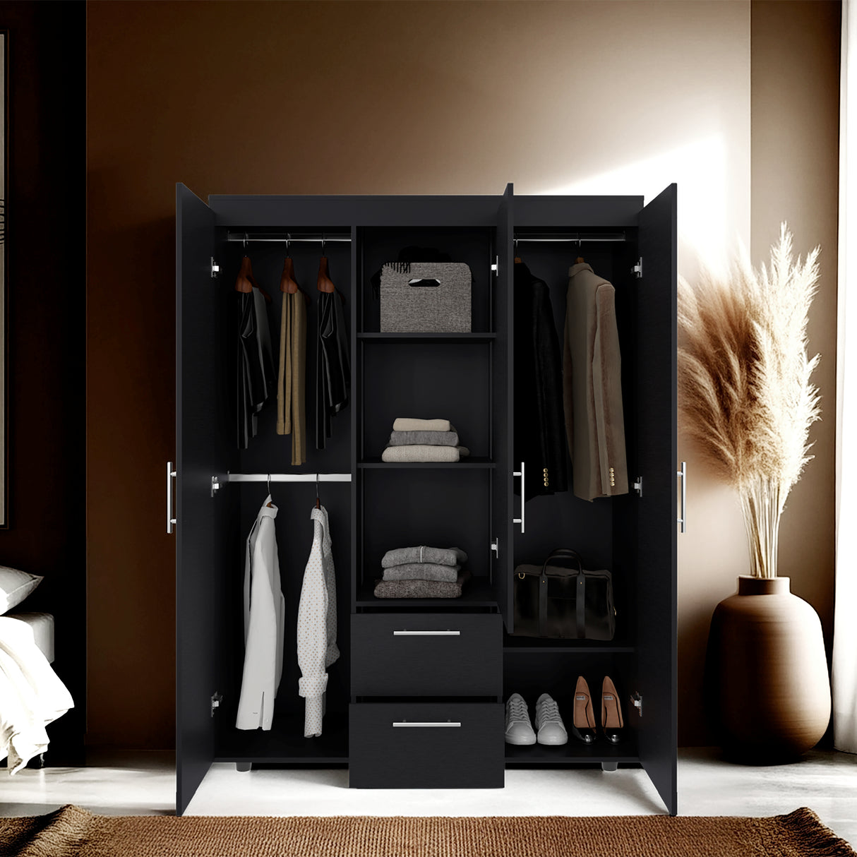 Closet Baru Wengue 135x180cm con Tres Puertas y con Dos Cajones