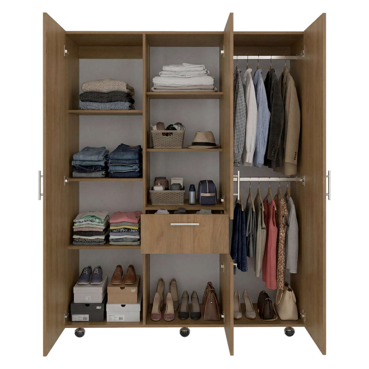 Closet Amalfi Fresno Europeo 140x183cm con Cuatro Puertas y con Un Cajón