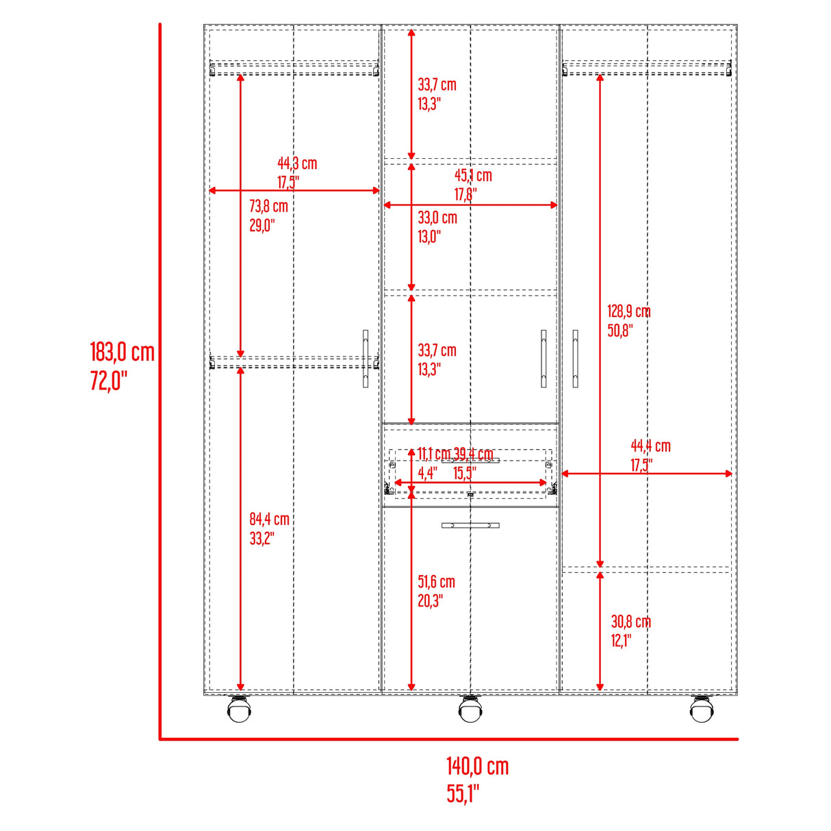 Closet Amalfi Fresno Europeo 140x183cm con Cuatro Puertas y con Un Cajón