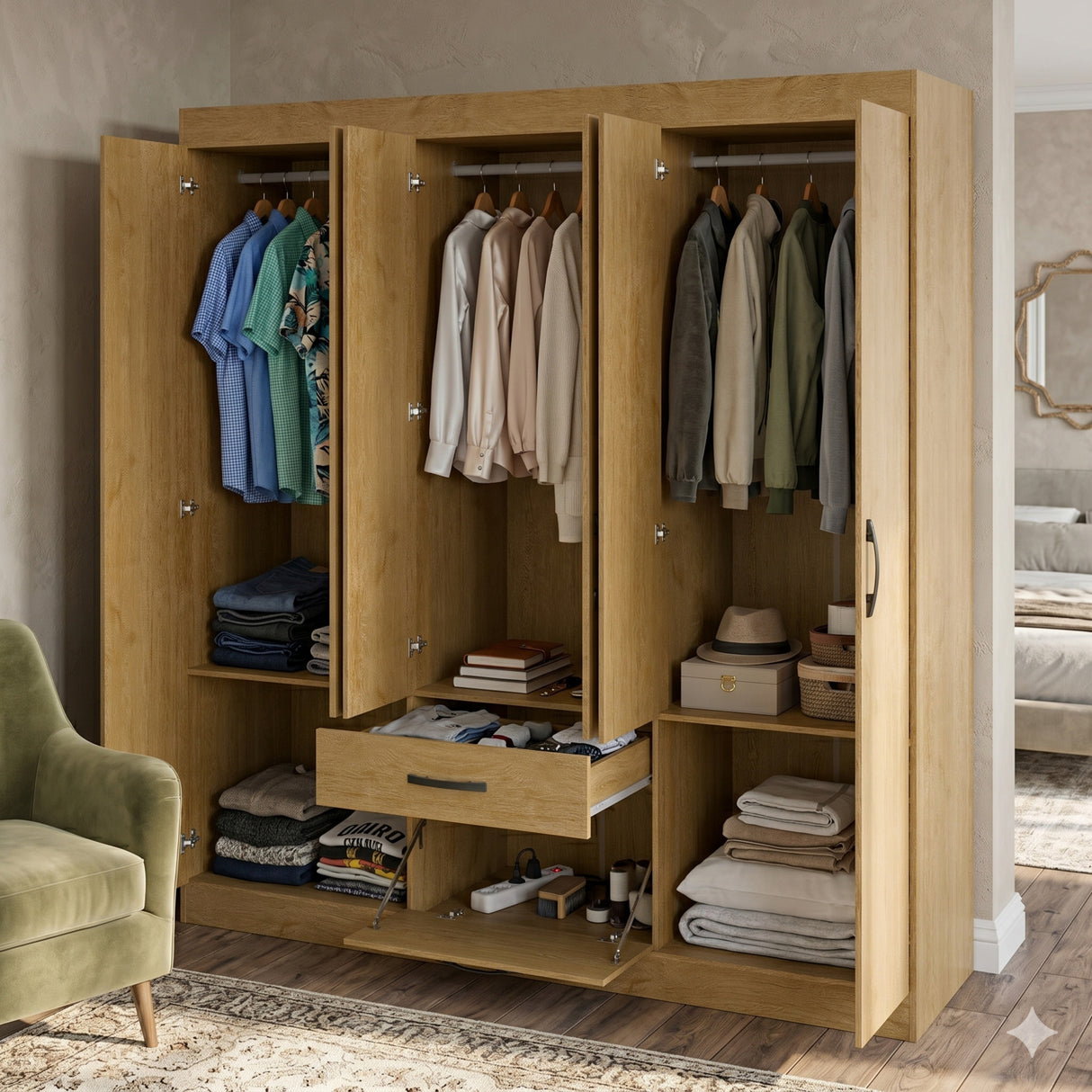 Closet Nova Castaño 181x183cm con Seis Puertas y con Un Cajón