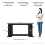 Escritorio Gamer Negro 136x74cm con Organizador de Libros
