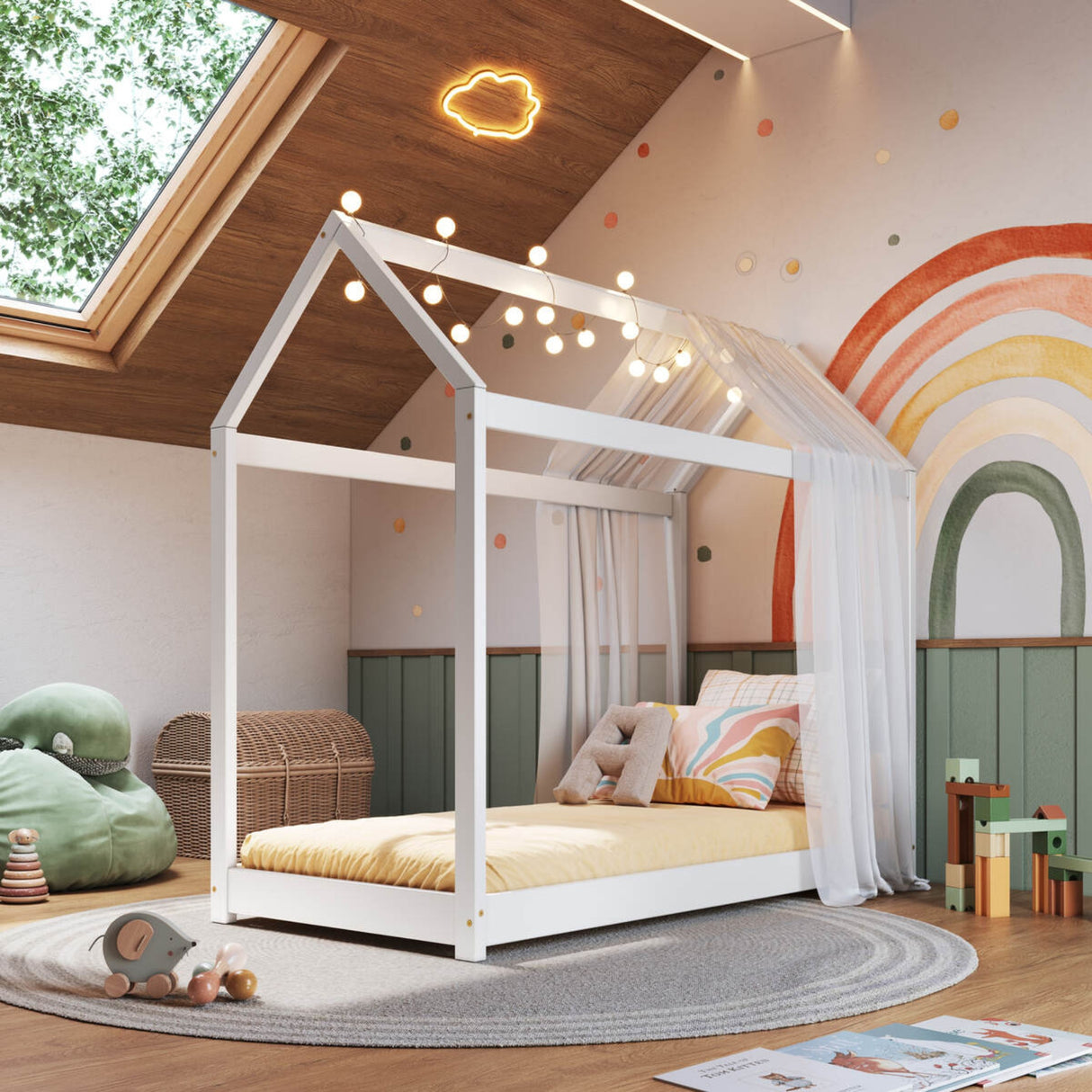 Cama Infantil Montessoriaba Blanco 74.2x137.5cm para colchón Infantil 70 X 130 Cm y sin Colchon