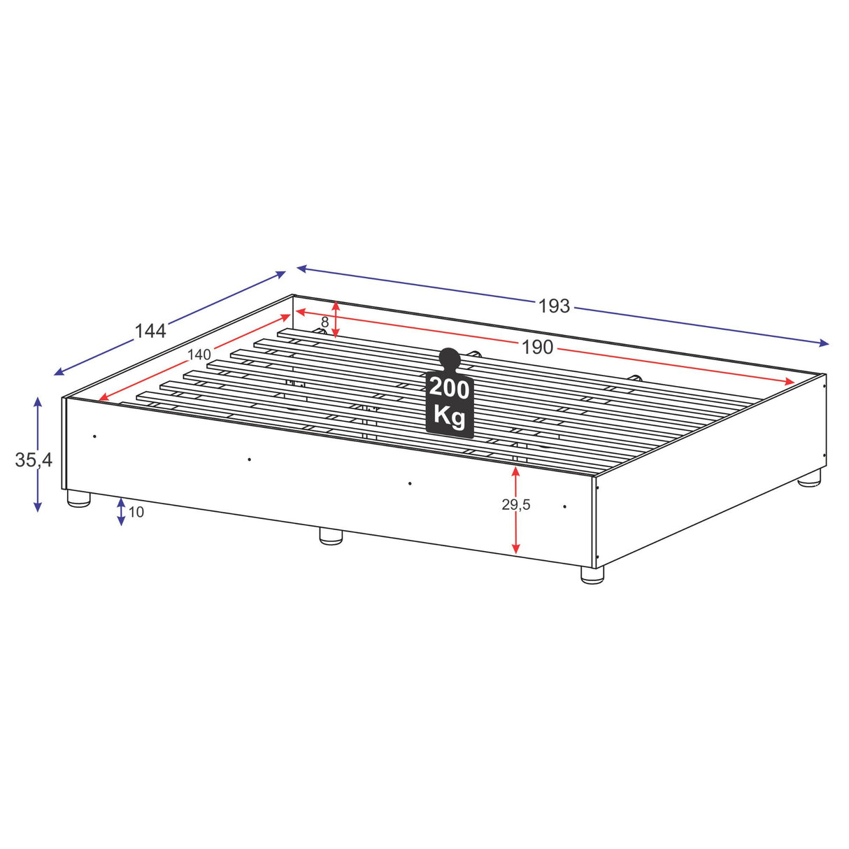 Cama Monaco Castaño 144x35.4cm para colchón Doble 140 X 180 Cm y sin Colchon