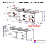 Cama Multifuncional Blanco 193x84cm para colchón Infantil 80 X 190 Cm con Cabecero y sin Colchon