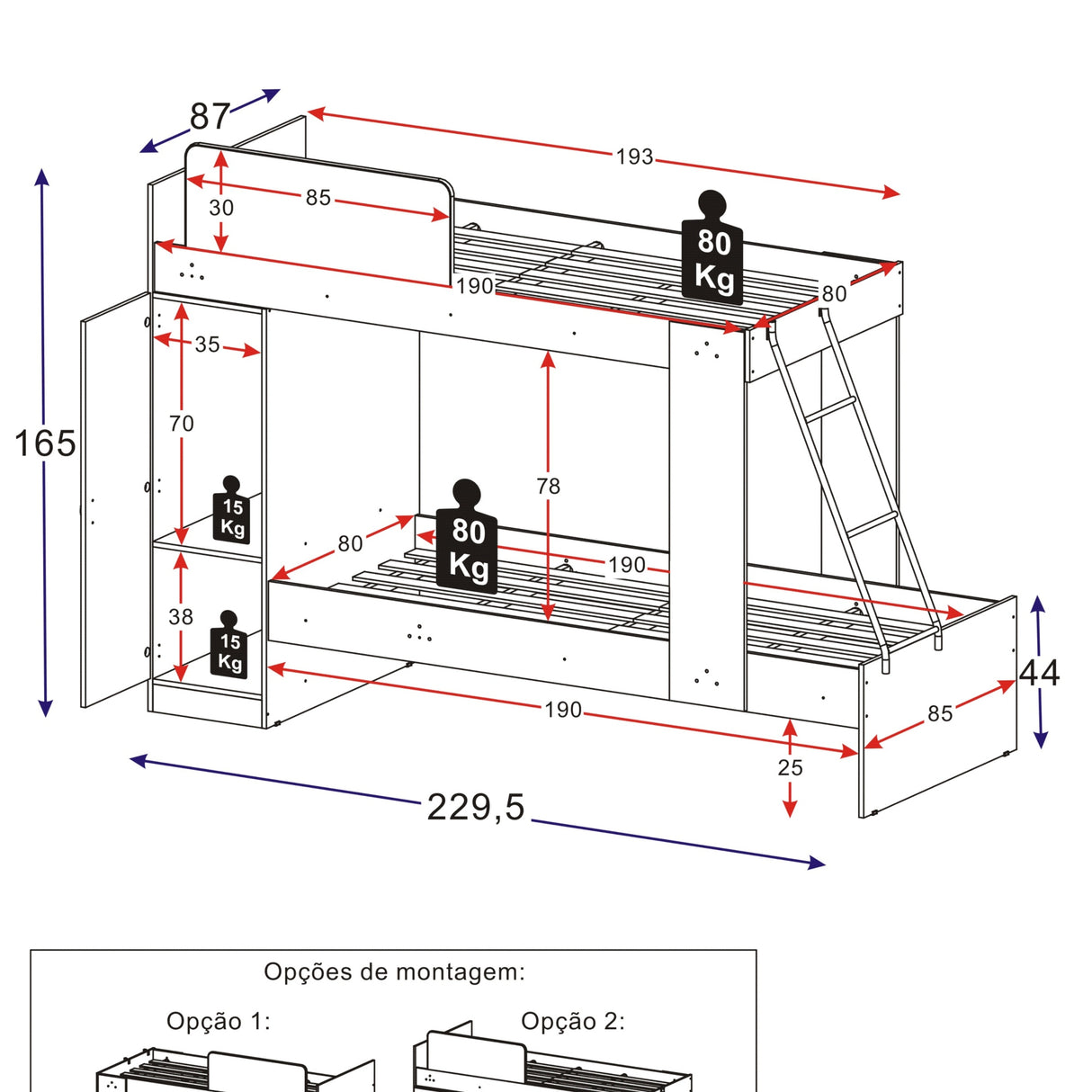 Cama Multifuncional Tokio Blanco 87x165cm para colchón Infantil 70 X 180 Cm con Cabecero y sin Colchon