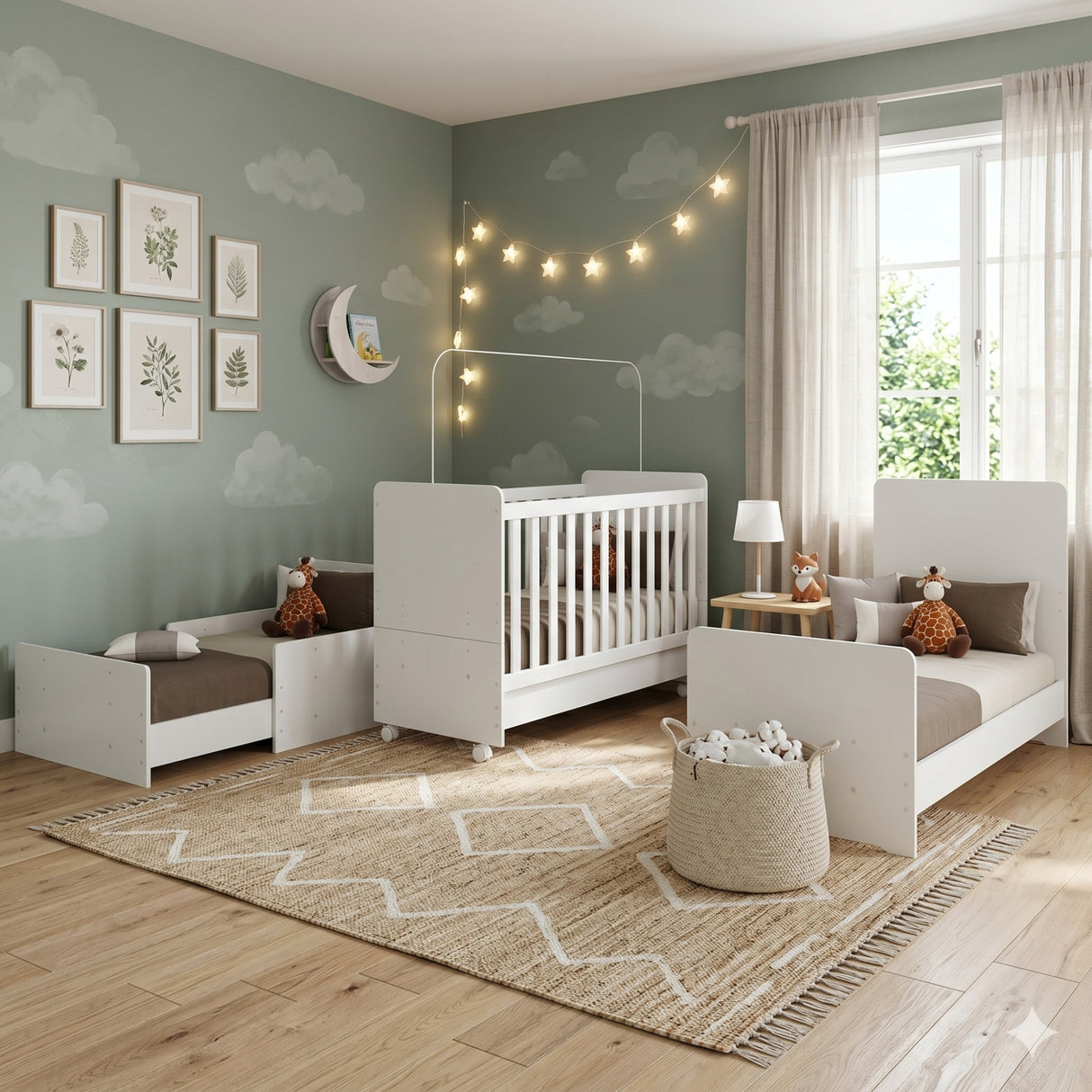 Cuna 3 en 1 Bunny Blanco 78x98cm para colchón Infantil 70 X 130 Cm con Cabecero y con Colchón