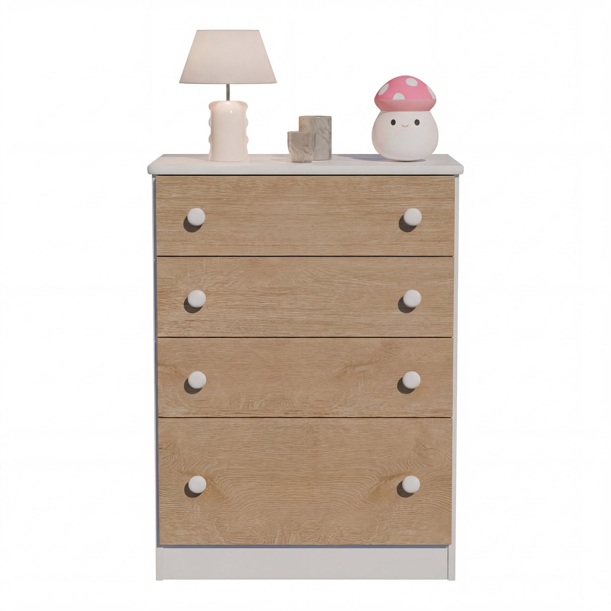 Cómoda Blanco y Castaño 61x85cm de Cuatro Hileras con Cuatro Cajones