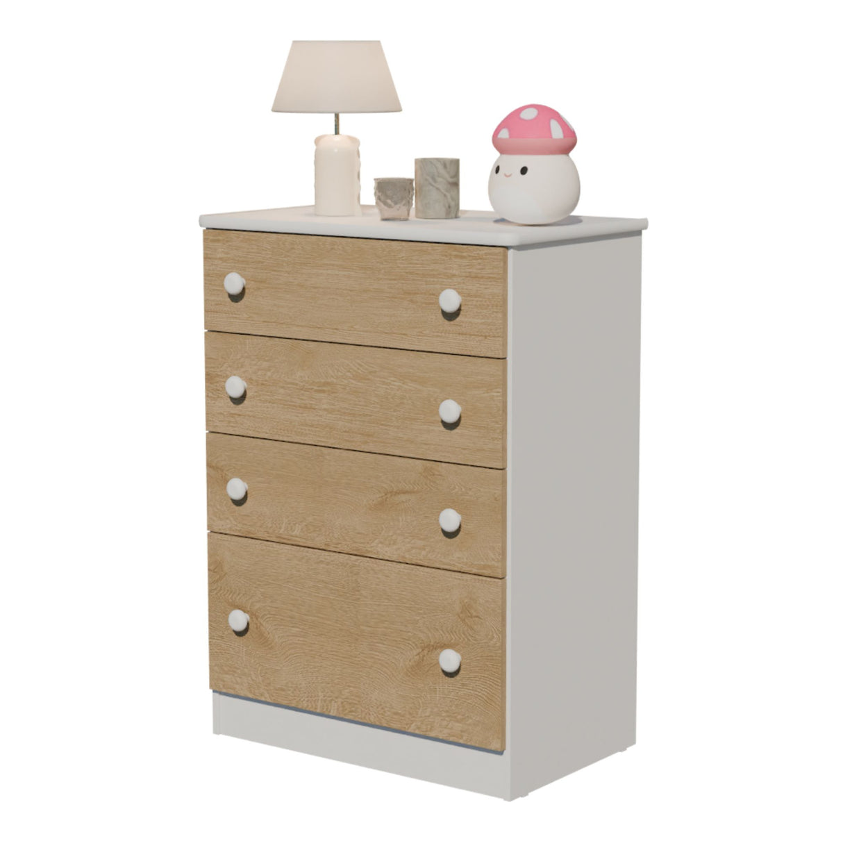 Cómoda Blanco y Castaño 61x85cm de Cuatro Hileras con Cuatro Cajones