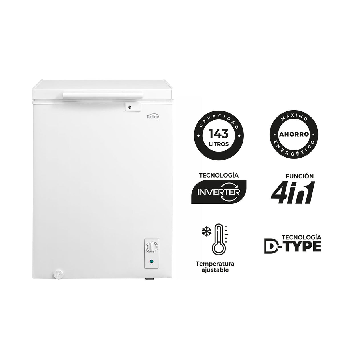 Congelador Kalley Inverter Dual Blanco 56x85cm de 143 Litros con Iluminación Interna