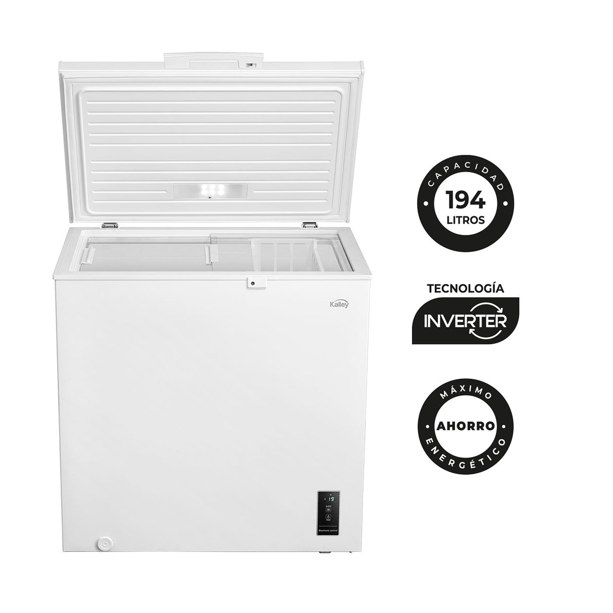 Congelador Kalley Inverter Dual Blanco 55x85cm de 194 Litros con Iluminación Interna