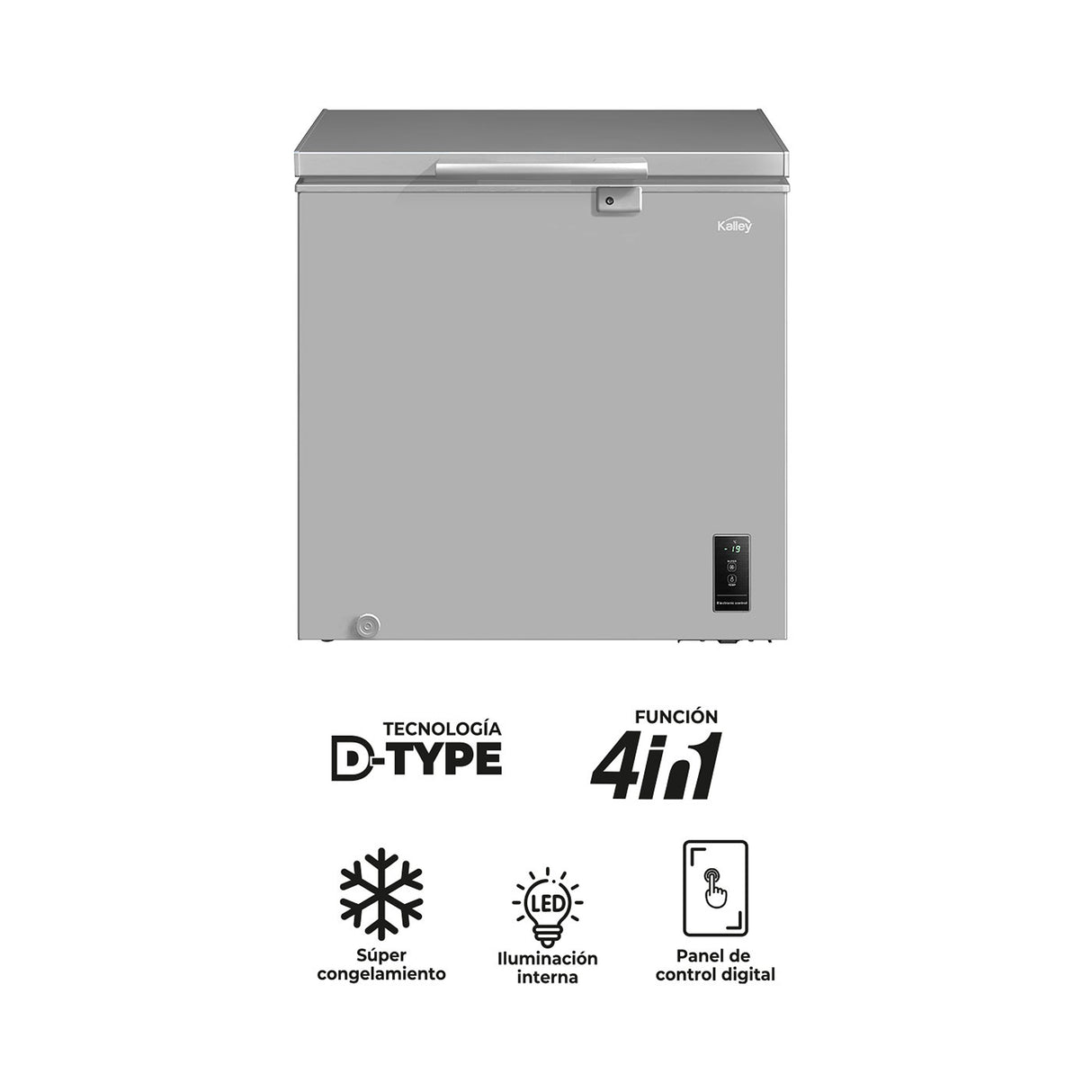 Congelador Kalley Inverter Dual Gris 55x85cm de 194 Litros con Iluminación Interna