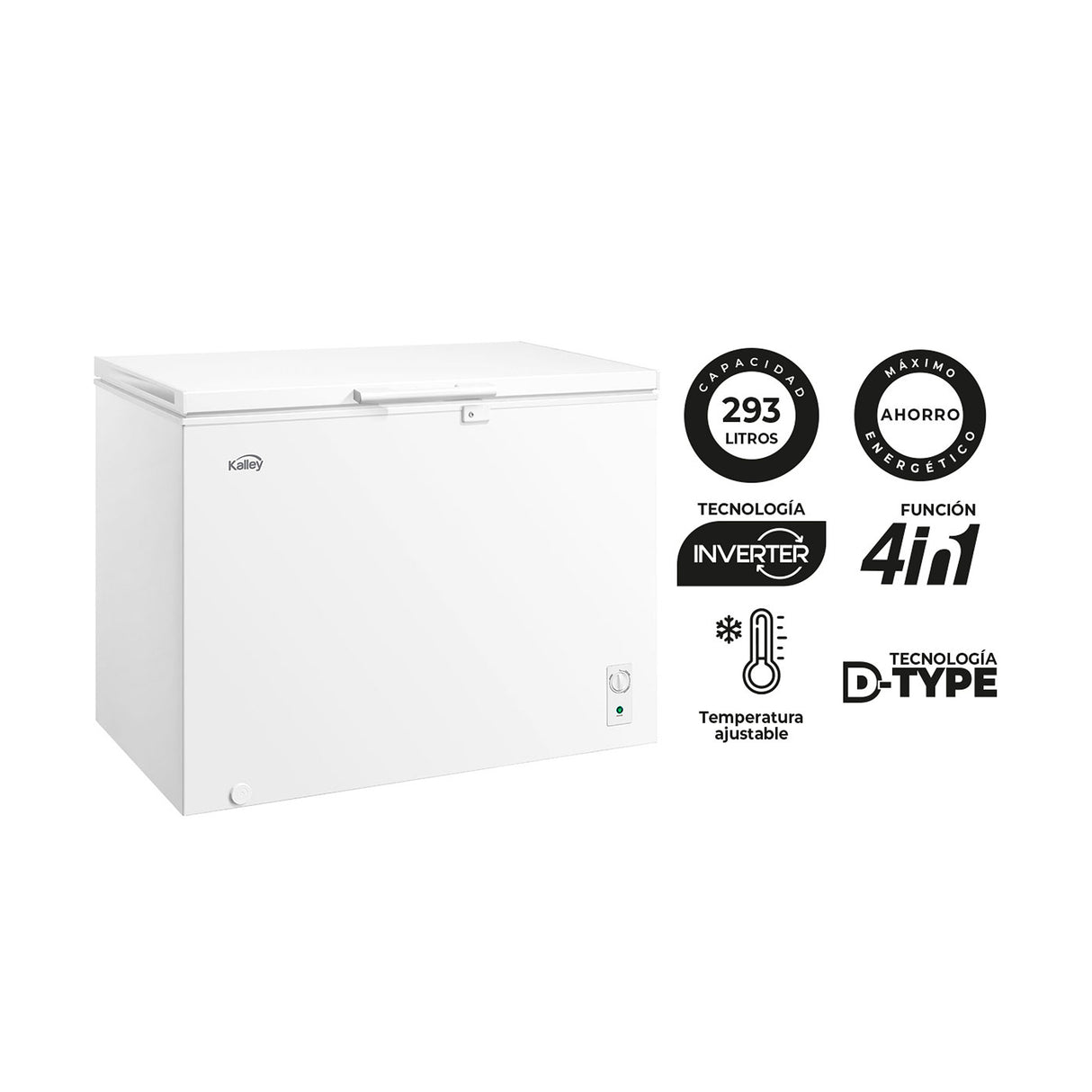 Congelador Kalley Inverter Dual Blanco 59.2x84.4cm de 293 Litros con Iluminación Interna