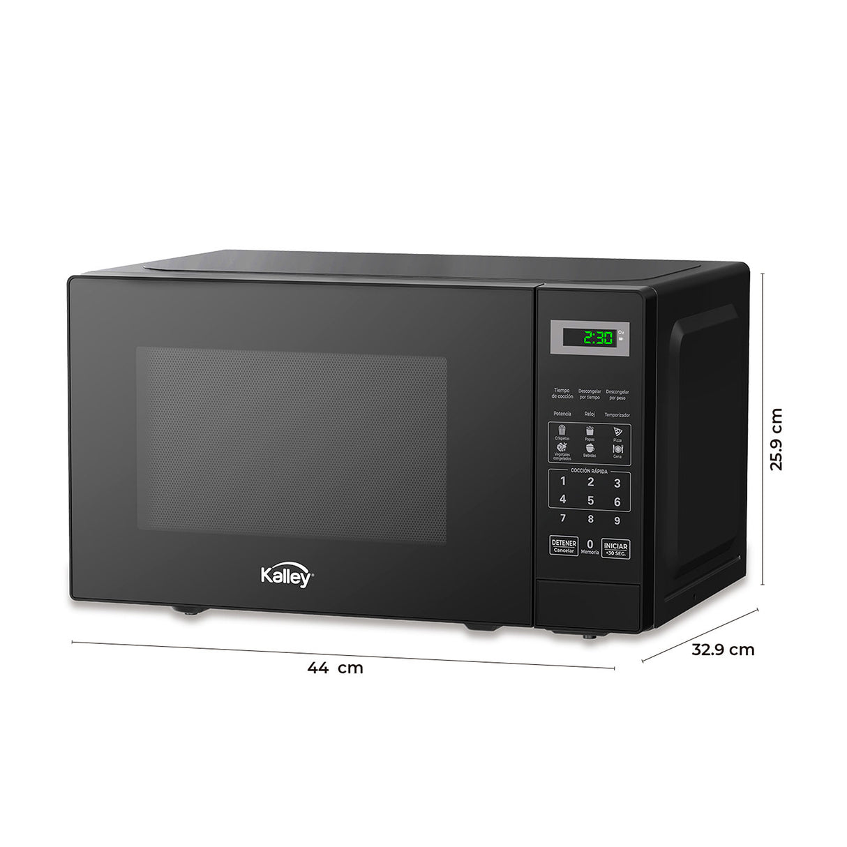 Horno Microondas Kalley Negro 32.9x25.9cm de 20 Litros con Ocho Funciones Preconfiguradas