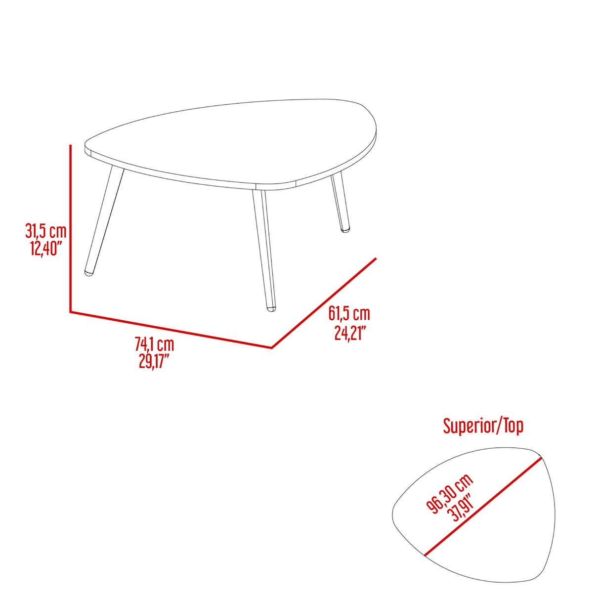 Mesa de Centro Narvik Avellana 74.1x31.5cm Ovalado Baja con Patas