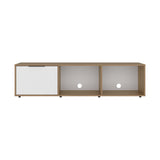 Rack de TV Dorne Fresno Europeo y Blanco 162x41.1cm para TV Hasta 65" Pulgadas con Dos Compartimientos y con Ranura para Cables
