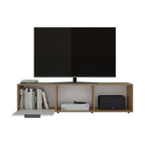 Rack de TV Dorne Fresno Europeo y Blanco 162x41.1cm para TV Hasta 65" Pulgadas con Dos Compartimientos y con Ranura para Cables
