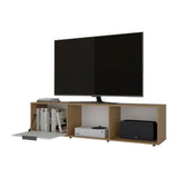 Rack de TV Dorne Fresno Europeo y Blanco 162x41.1cm para TV Hasta 65" Pulgadas con Dos Compartimientos y con Ranura para Cables