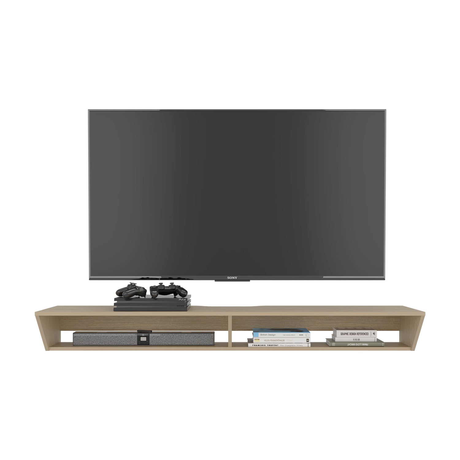 Rack de TV Russel Cartagena 160x18.1cm Flotante para TV Hasta 65" Pulgadas con Dos Compartimientos y con Ranura para Cables