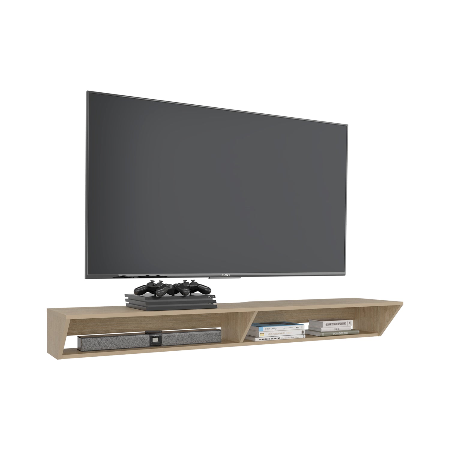 Rack de TV Russel Cartagena 160x18.1cm Flotante para TV Hasta 65" Pulgadas con Dos Compartimientos y con Ranura para Cables