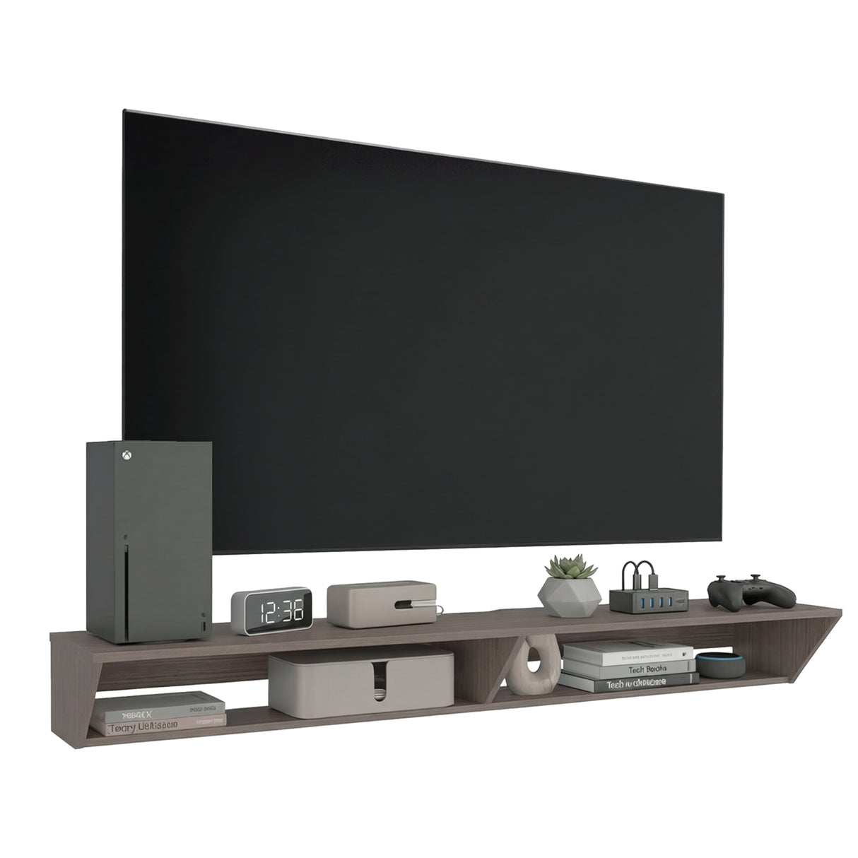 Rack de TV Russel Positano 160x18.1cm Flotante para TV Hasta 65" Pulgadas con Dos Compartimientos y con Ranura para Cables