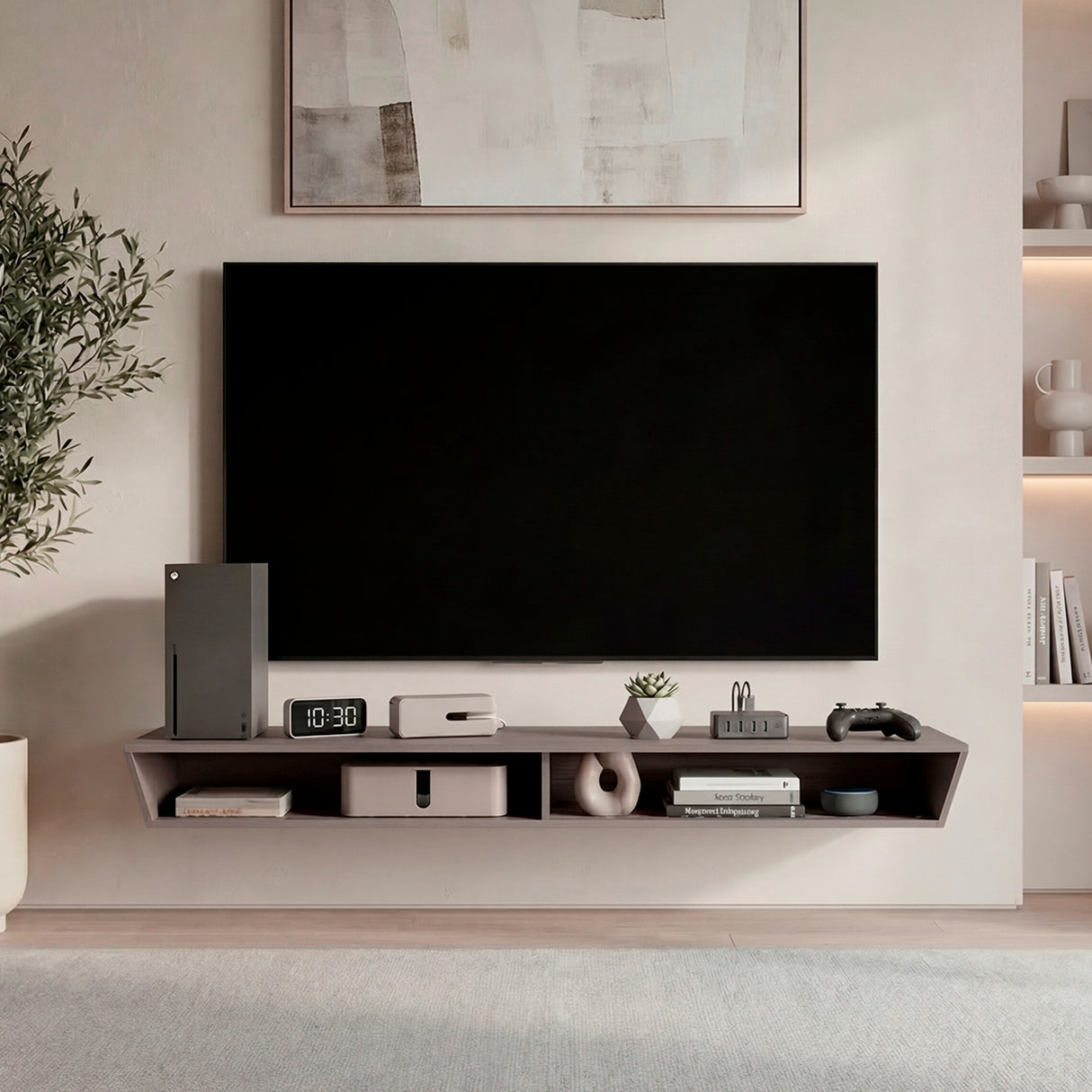 Rack de TV Russel Positano 160x18.1cm Flotante para TV Hasta 65" Pulgadas con Dos Compartimientos y con Ranura para Cables
