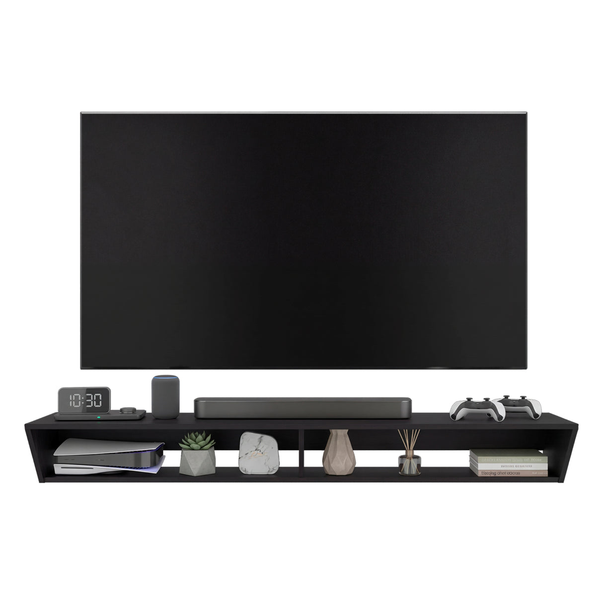 Rack de TV Russel Wengue 160x18.1cm Flotante para TV Hasta 65" Pulgadas con Dos Compartimientos y con Ranura para Cables