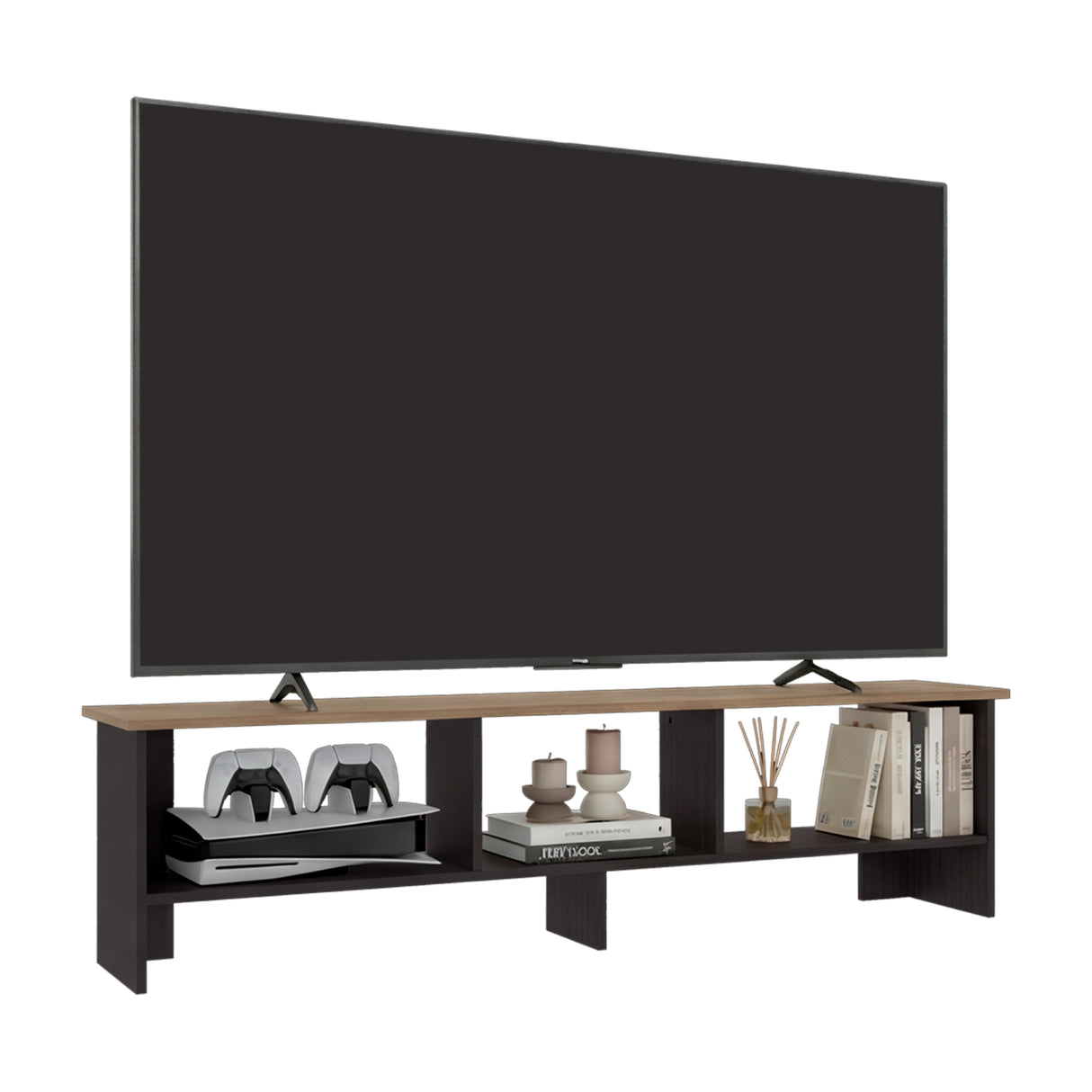 Rack de TV Belga Wengue y Fresno Europeo 160x41.8cm para TV Hasta 65" Pulgadas con Tres Compartimientos
