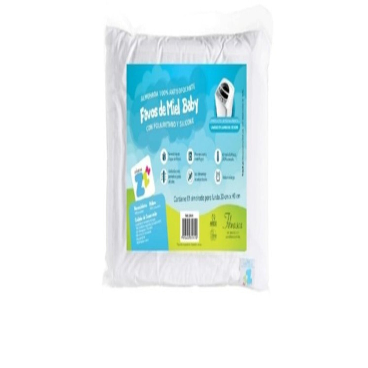 Almohada Baby Miel Blanco 30x40cm con Relleno de Poliuretano de Firmeza Suave y para Cualquier Postura