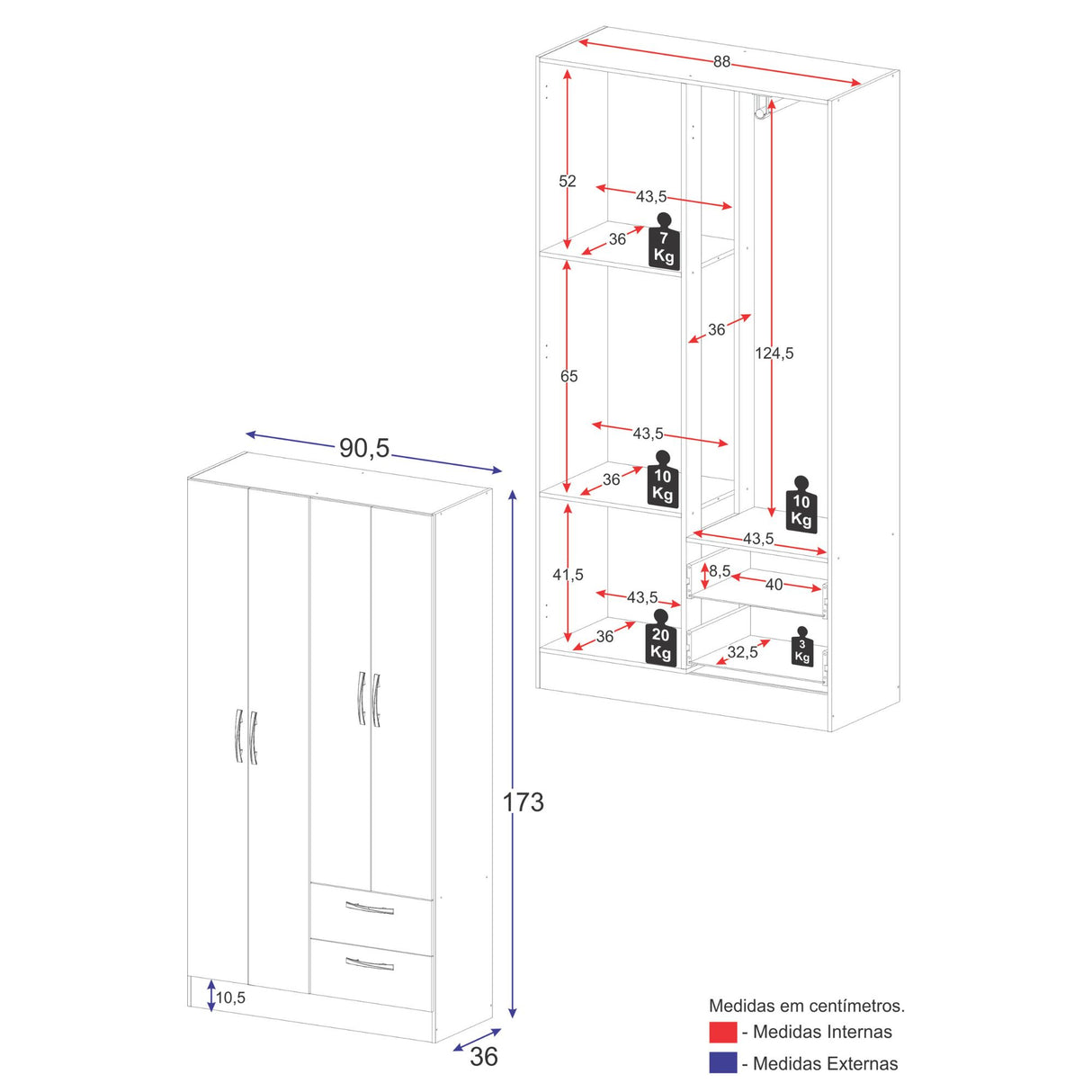 Closet Essence Blanco 90x173cm con Cuatro Puertas y con Dos Cajones