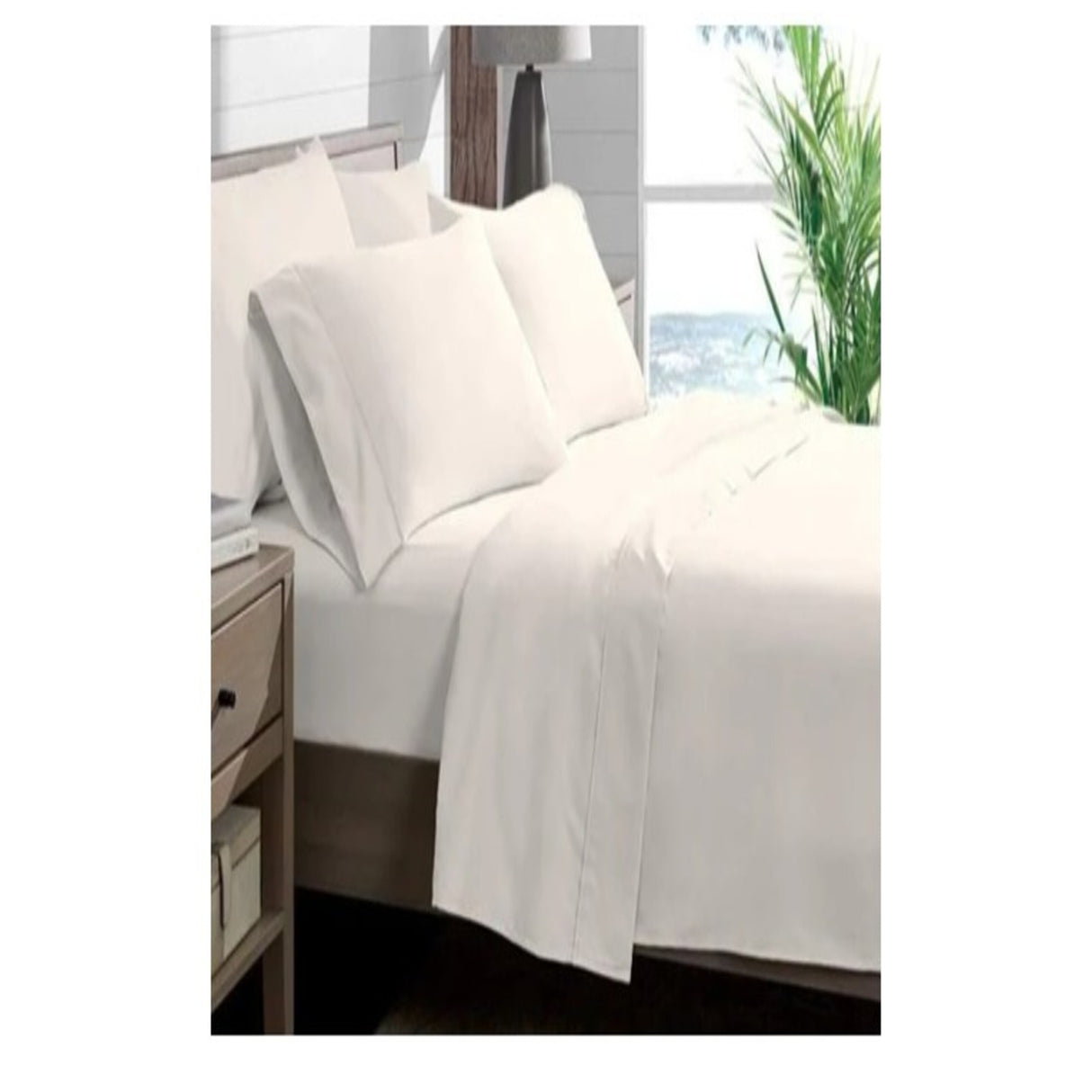 Juego de Sabanas Liso Satin Blanco para Cama Doble 140 X 190 Cm 250 Hilos Antifluido Fondo Entero