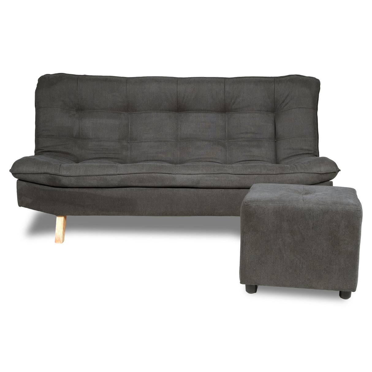 Combo Sofá Cama y Puff Bilbao Gris 120x93cm de Tres Puestos Reclinable Antifluido sin Apoya Brazos