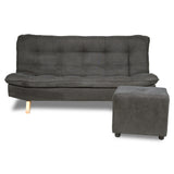 Combo Sofá Cama y Puff Bilbao Gris 120x93cm de Tres Puestos Reclinable Antifluido sin Apoya Brazos