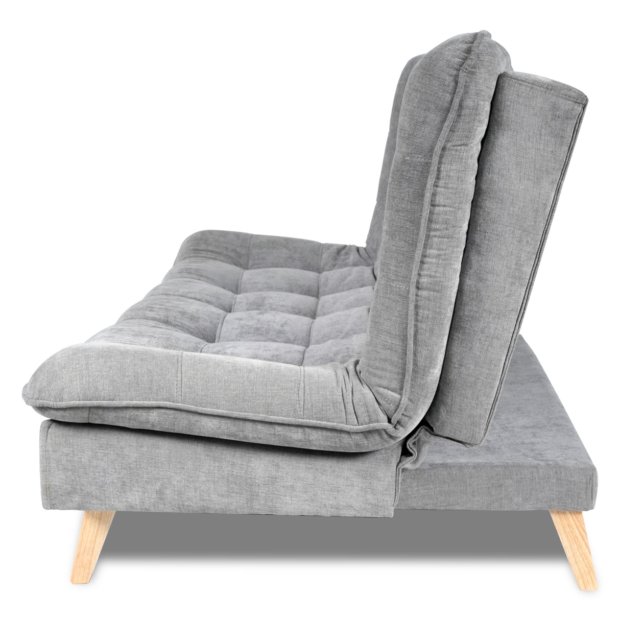 Combo Sofá Cama y Puff Bilbao Plata 120x93cm de Tres Puestos Reclinable Antifluido sin Apoya Brazos