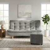 Combo Sofá Cama y Puff Bilbao Plata 178x98cm de Tres Puestos Reclinable Antifluido sin Apoya Brazos