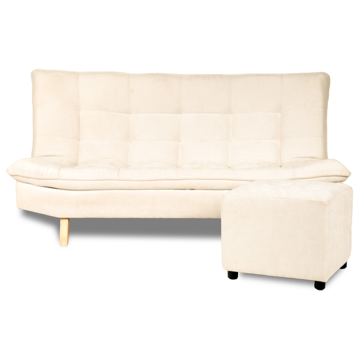 Combo Sofá Cama y Puff Bilbao Marfil 178x98cm de Tres Puestos Reclinable Antifluido sin Apoya Brazos