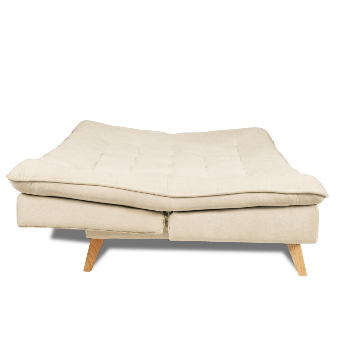 Combo Sofá Cama y Puff Bilbao Marfil 120x93cm de Tres Puestos Reclinable Antifluido sin Apoya Brazos