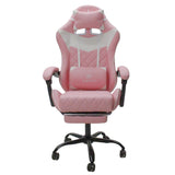 Silla Gamer Sakai Blanco y Rosa 62x122cm Ergonómica con Soporte Lumbar y con Apoya Cabezas