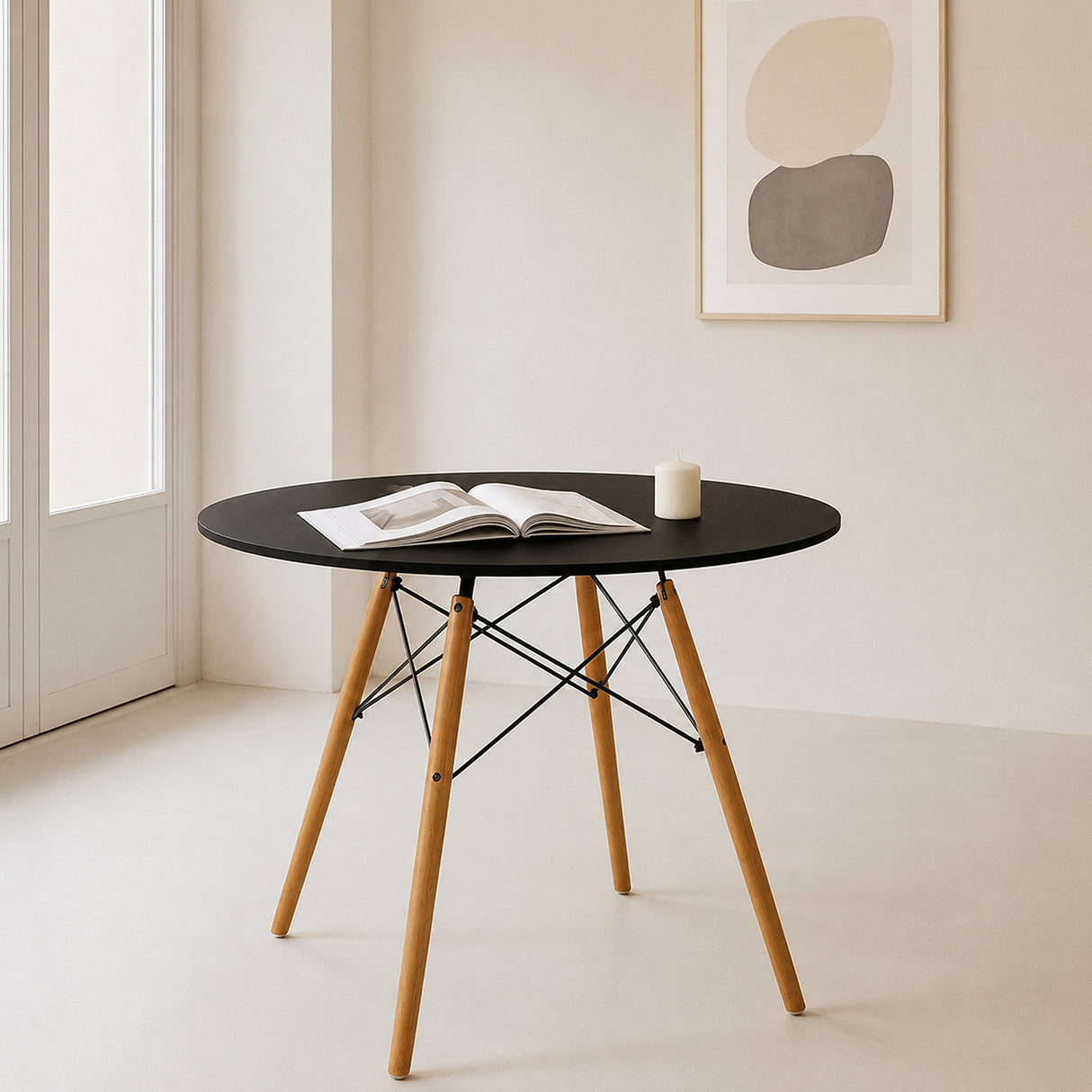 Mesa de Comedor Negro 80x70cm Circular de Cuatro Puestos sin Sillas