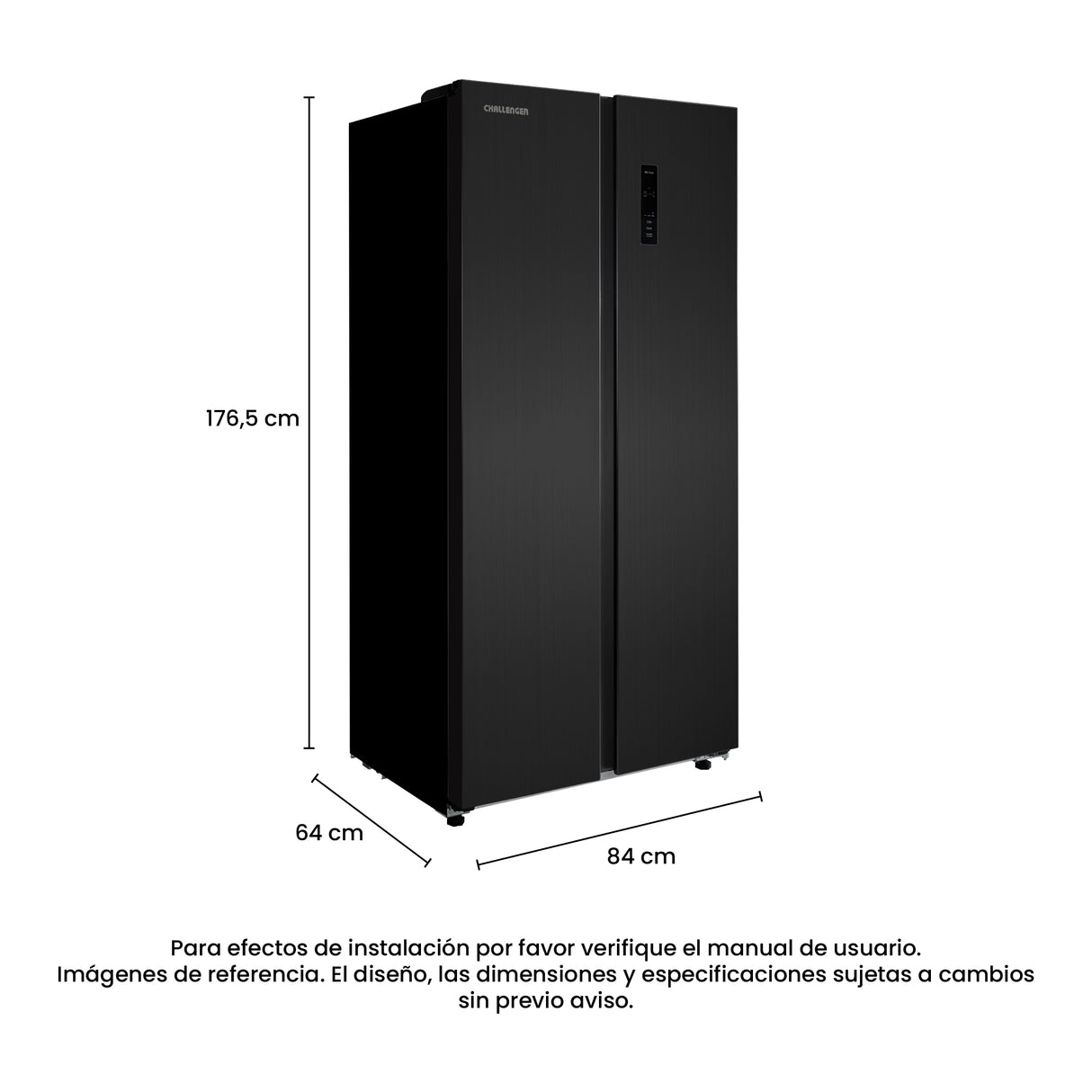 Nevecón No Frost Challenger Side by Side Inverter Dark Inox 84x176.5cm de 430 Litros con Pantalla Digital
