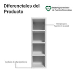 Estanteria Flotante Neo Blanco 20x66cm con Cuatro Compartimientos y con Cuatro Entrepaños