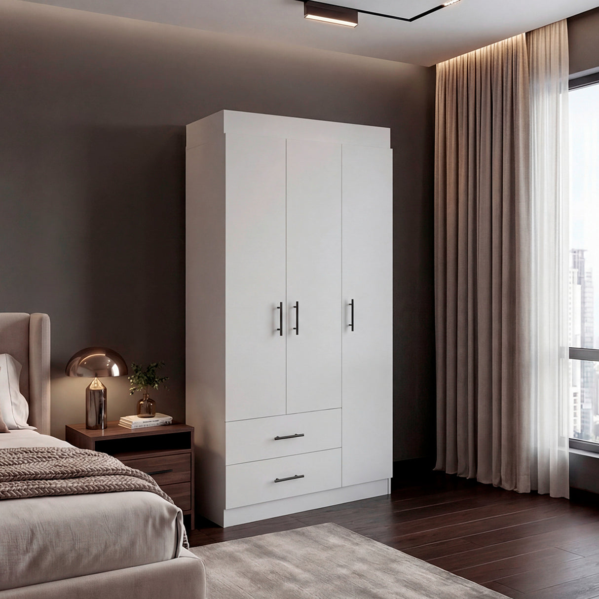 Closet Houston Blanco Marquez 90x180cm con Tres Puertas y con Tres Entrepaños