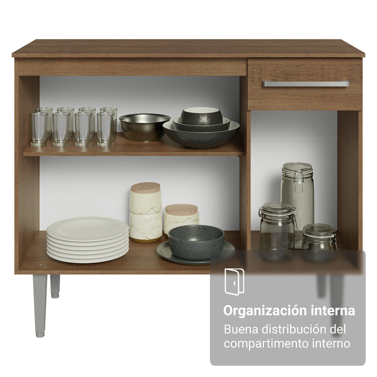 Aparador Marrón 105x88cm con Tres Puertas y con Un Cajón