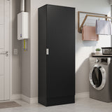 Mueble Multiusos para Aseo Negro 60x182cm con Puerta y con Siete Compartimientos